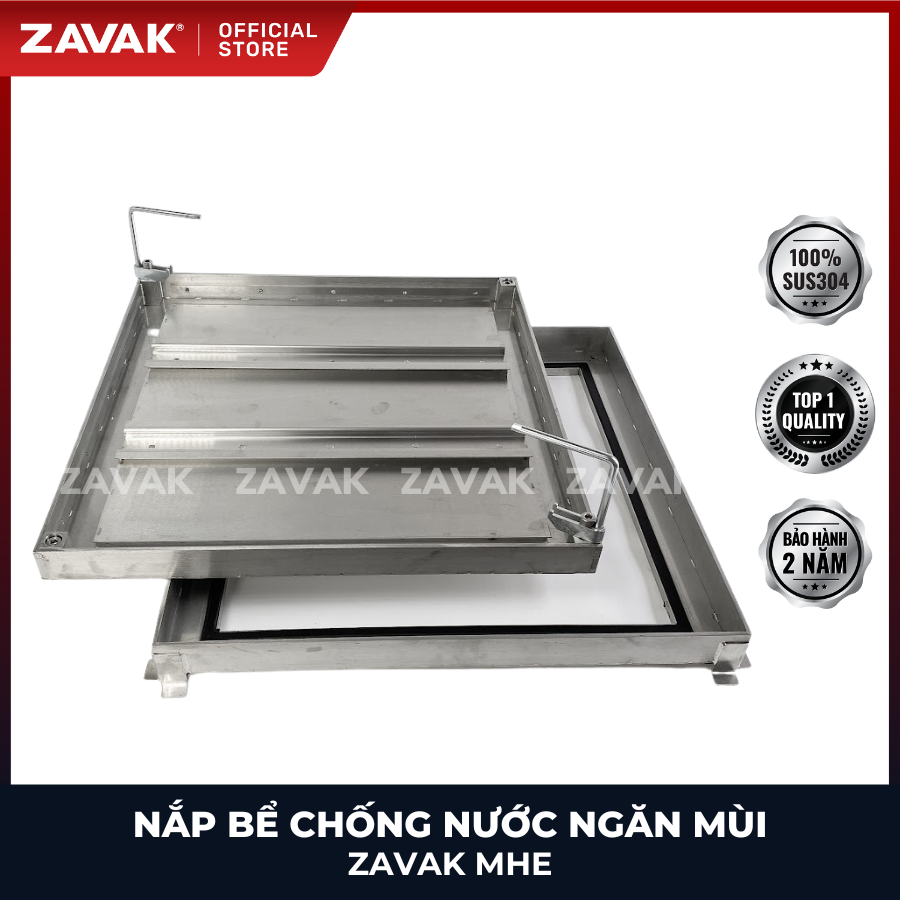 Nắp bể ngầm Zavak MHE-50 KT50x50cm, chống nước, ngăn mùi, lát gạch 1.2 cm, chịu tải xe 2.4 tấn, inox 304