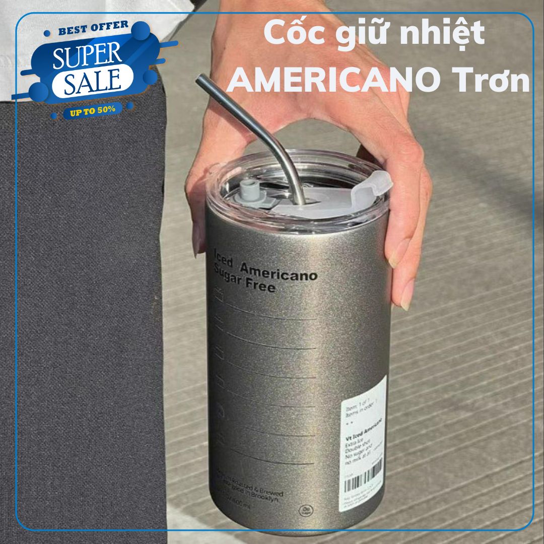 Ly Giữ Nhiệt Iced Americano Inox 304 Cao Cấp Không Gỉ, Cốc Uống Coffee, Cafe, Uống Nước 600ML Kèm Ống Hút