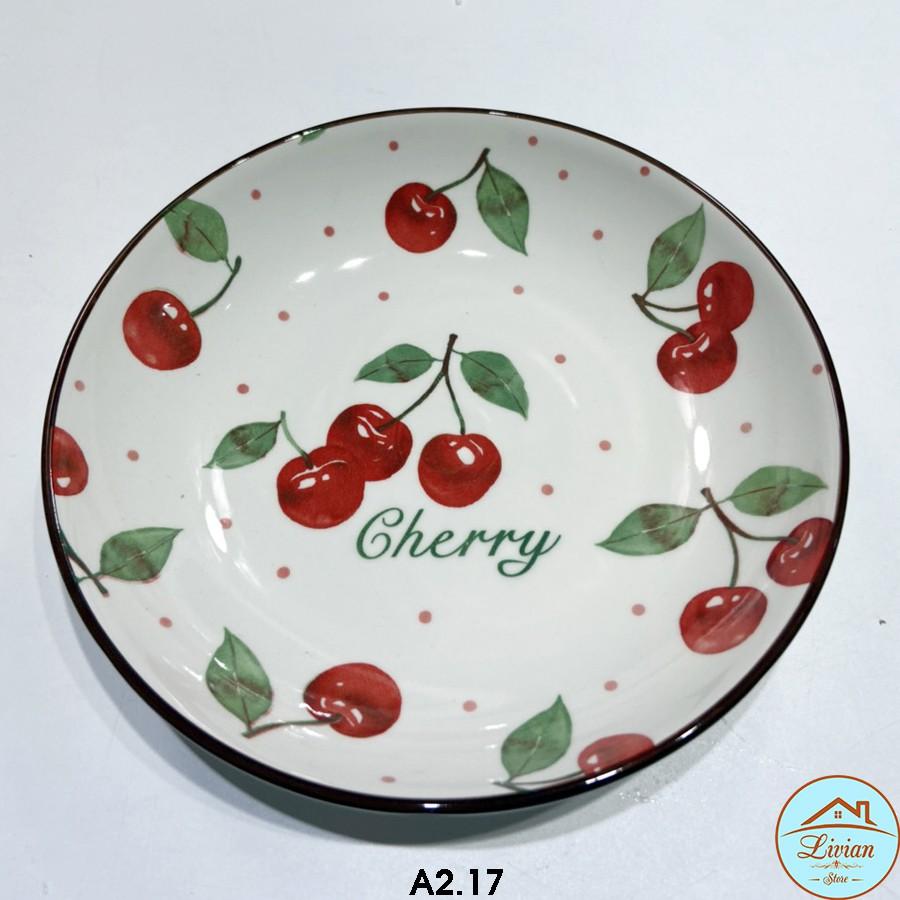 Đĩa sứ tròn sâu lòng 20.5cm nhiều họa tiết hoa quả dễ thương