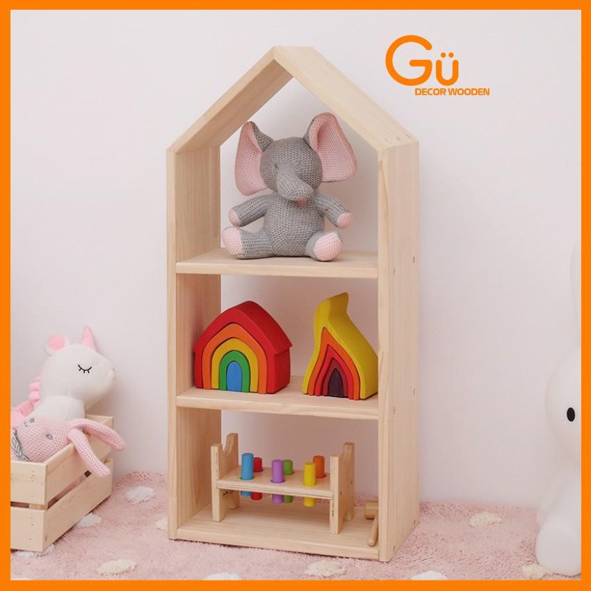 Kệ gỗ, Kệ đồ chơi cho trẻ em  - Tủ cho bé chất liệu Gỗ Thông trang trí phòng học