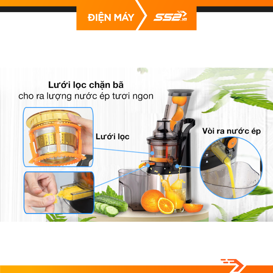 Máy ép chậm Kalite KL565 công suất 240W ép trái cây rau củ quả kiệt bã kèm lưới làm kem - Hàng chính hãng