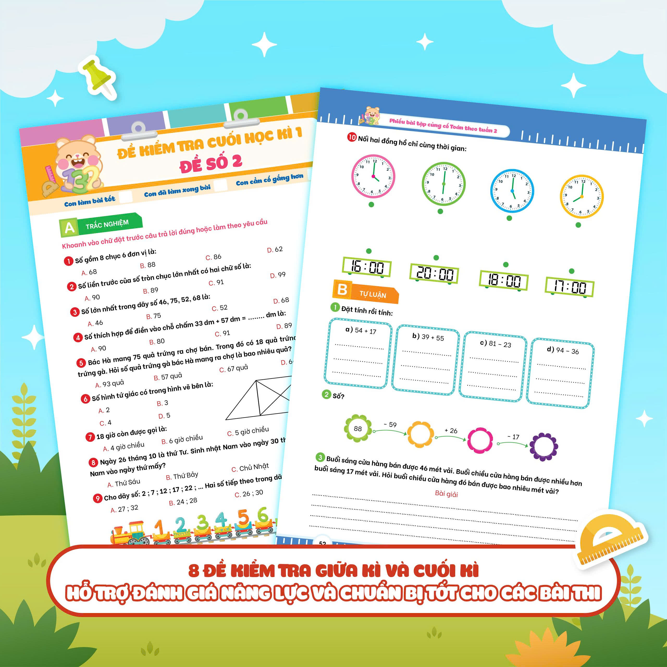 Combo Phiếu bài tập củng cố Toán Tiếng Việt theo tuần