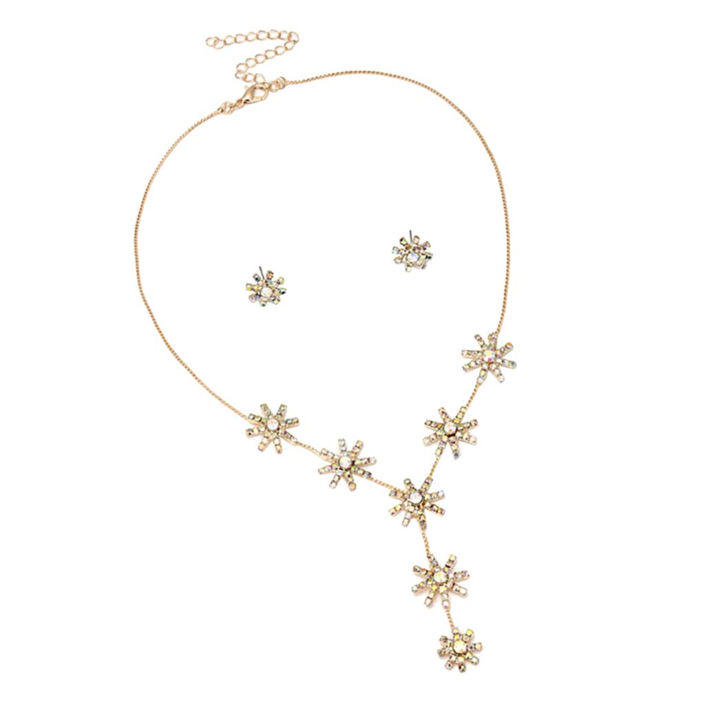 Lady Wedding Party Jewelry Set Rhinestone Sunflower Necklace Earrings