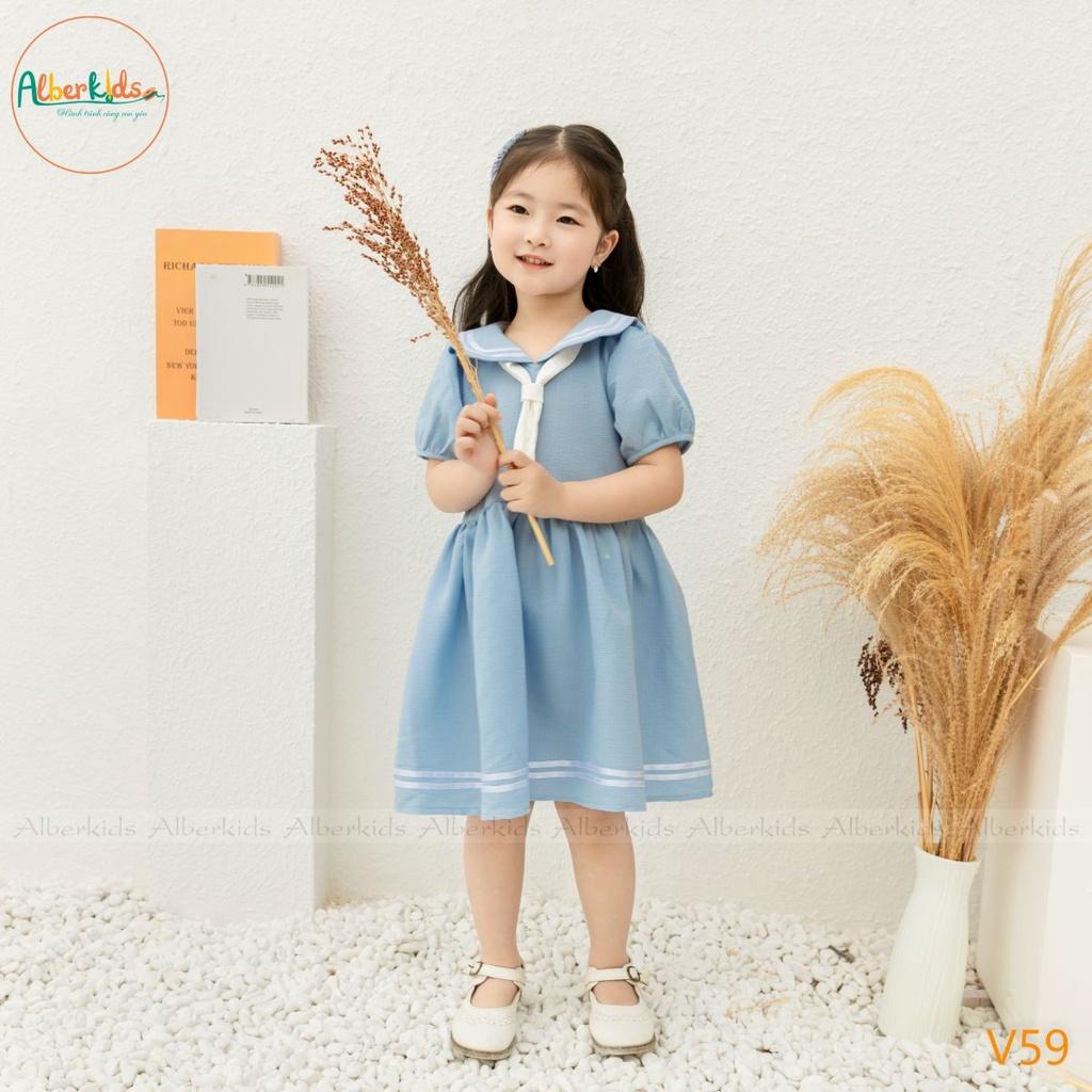 Váy bé gái ALBERKIDS xanh cổ thủy thủ cho trẻ em 2,3,4,5,6,7,8,9,10,11,12 tuổi[V59