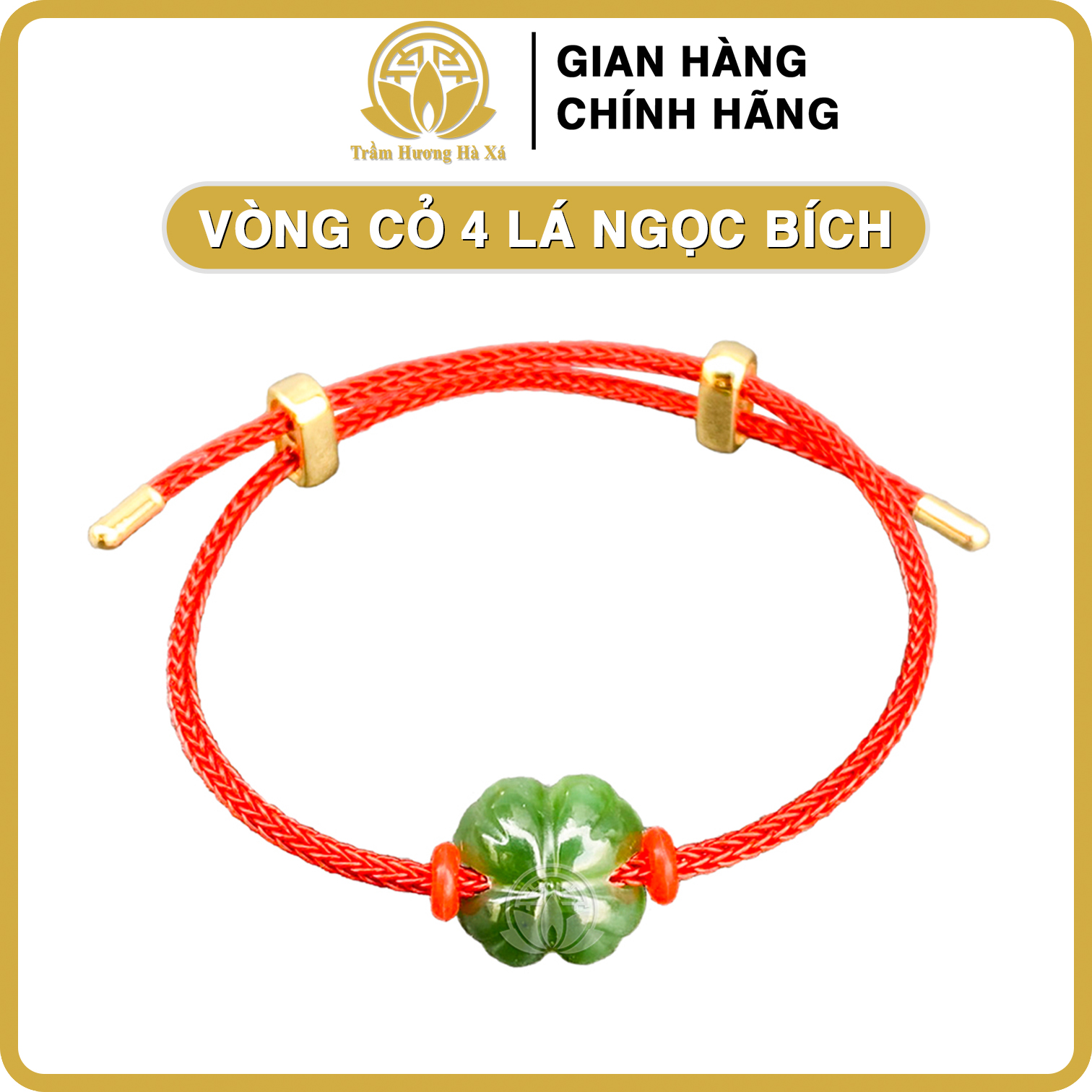 Vòng tay cỏ 4 lá đá ngọc bích phong thủy HÀ XÁ dây cáp đỏ đeo tay cặp đôi nam nữ may mắn tài lộc