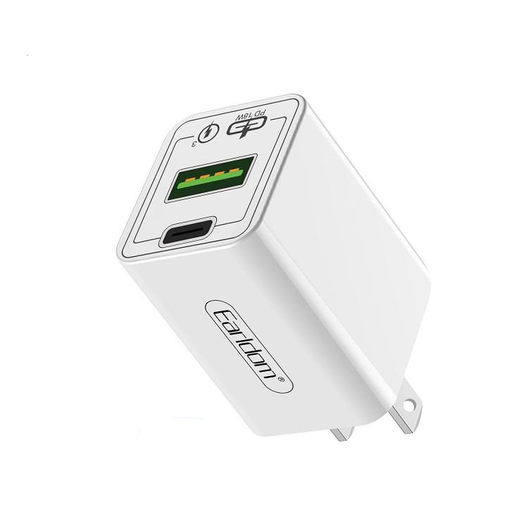 Củ Sạc Nhanh 18W Earldom KC21 Quick Charge 3.0 và Type C Power Delivery - Hàng Chính Hãng (Màu Ngẫu Nhiên)