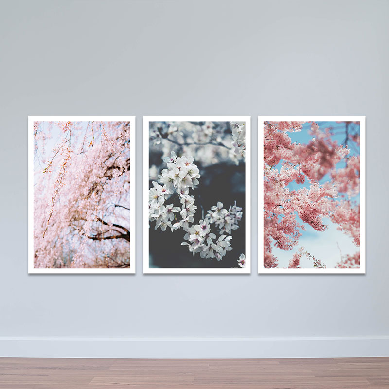 Bộ 3 tranh trang trí &quot;Anh đào tươi tắn&quot; | Tranh treo tường hoa lá W3409 Canvas
