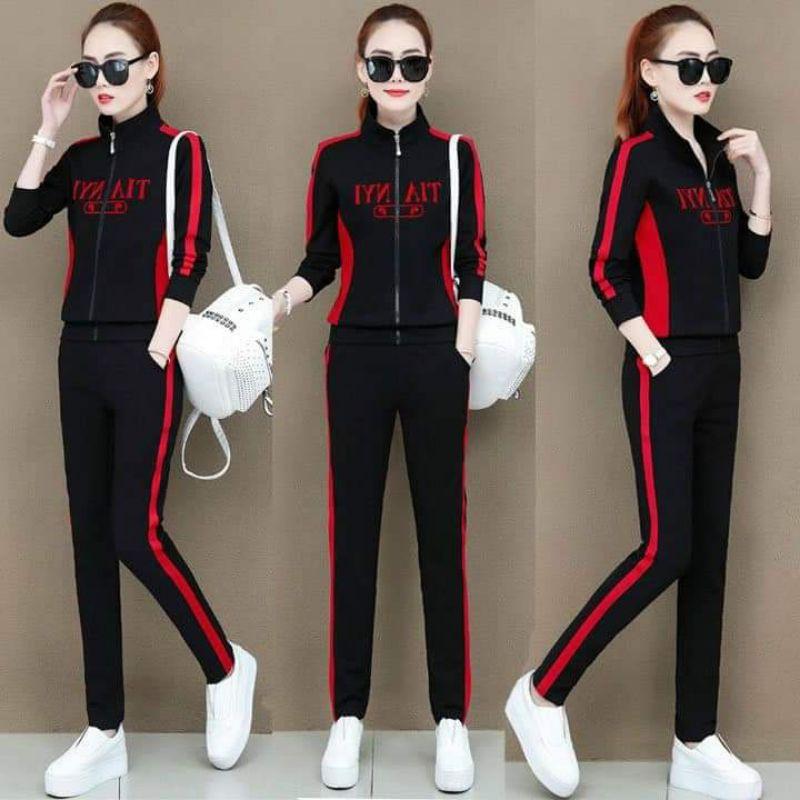 Bộ đồ thể thao áo khoác thêu chữ