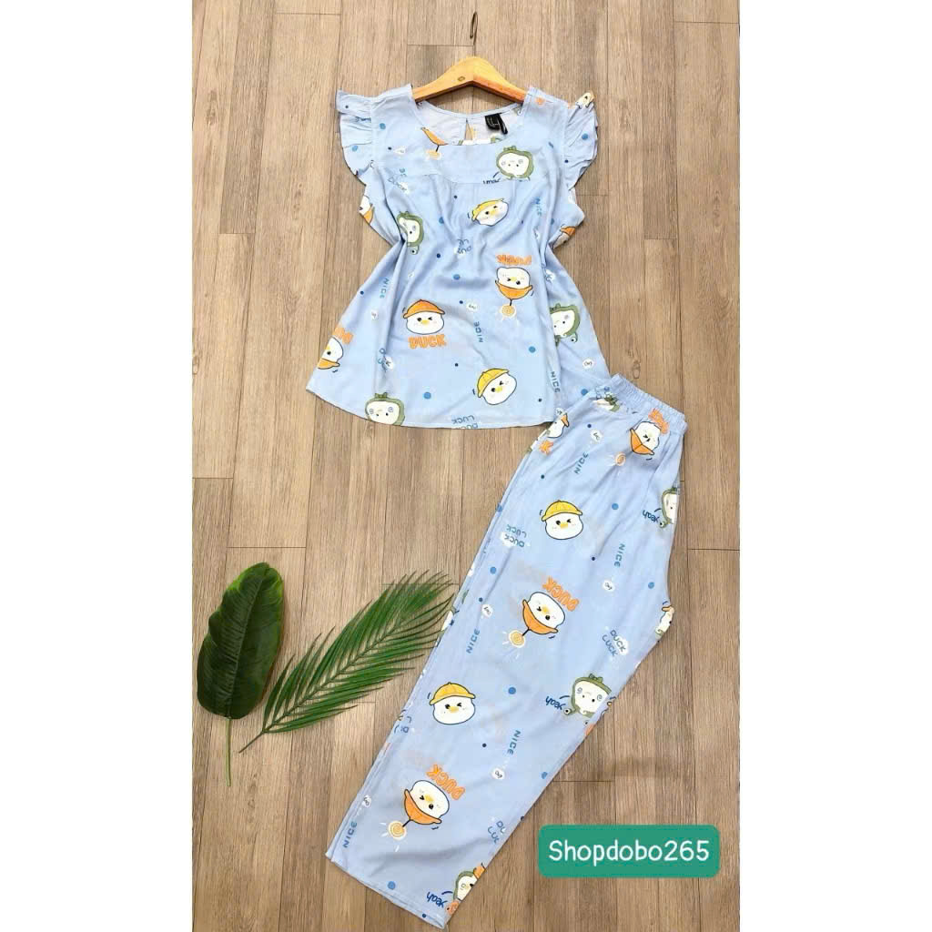 Đồ bộ nữ,đồ ngủ mặc nhà lửng 9 tấc tay cánh tiên vải lanh BL 52 họa tiết dễ thương size 51-70kg