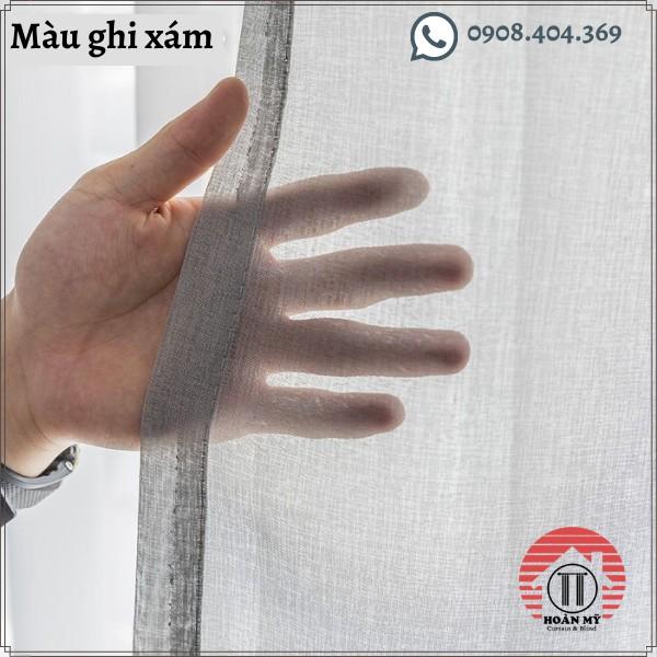 Rèm vải voan linen màu xám hoặc trắng trang trí cửa sổ phòng ngủ phong cách hiện đại