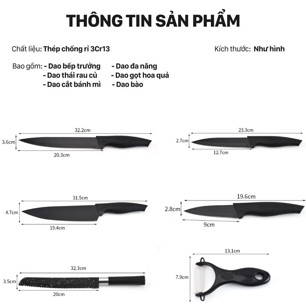 Bộ Dao Nhà Bếp Đa Năng 6 Món Cao Cấp Làm Từ Thép Chống Rỉ 3Cr13 - Bộ 6 Món Dao Nhà Bếp Chống Mòn Chống Xước Chống DÍnh