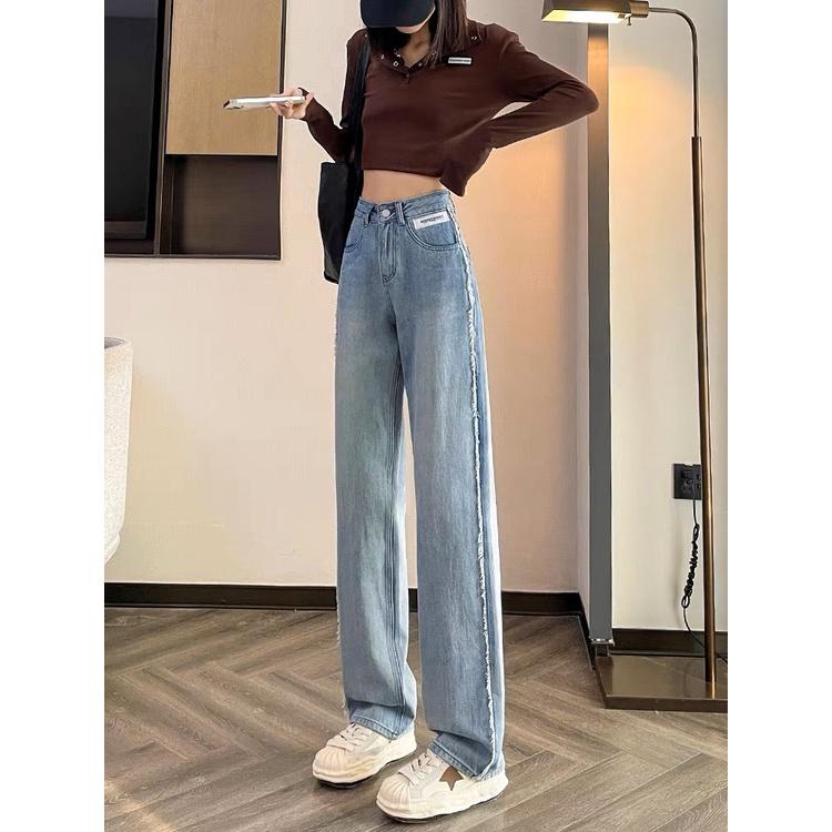Quần jean suông ống rộng viền kiểu ren PINKSTORE phong cách thoải mái, cá tính Q085