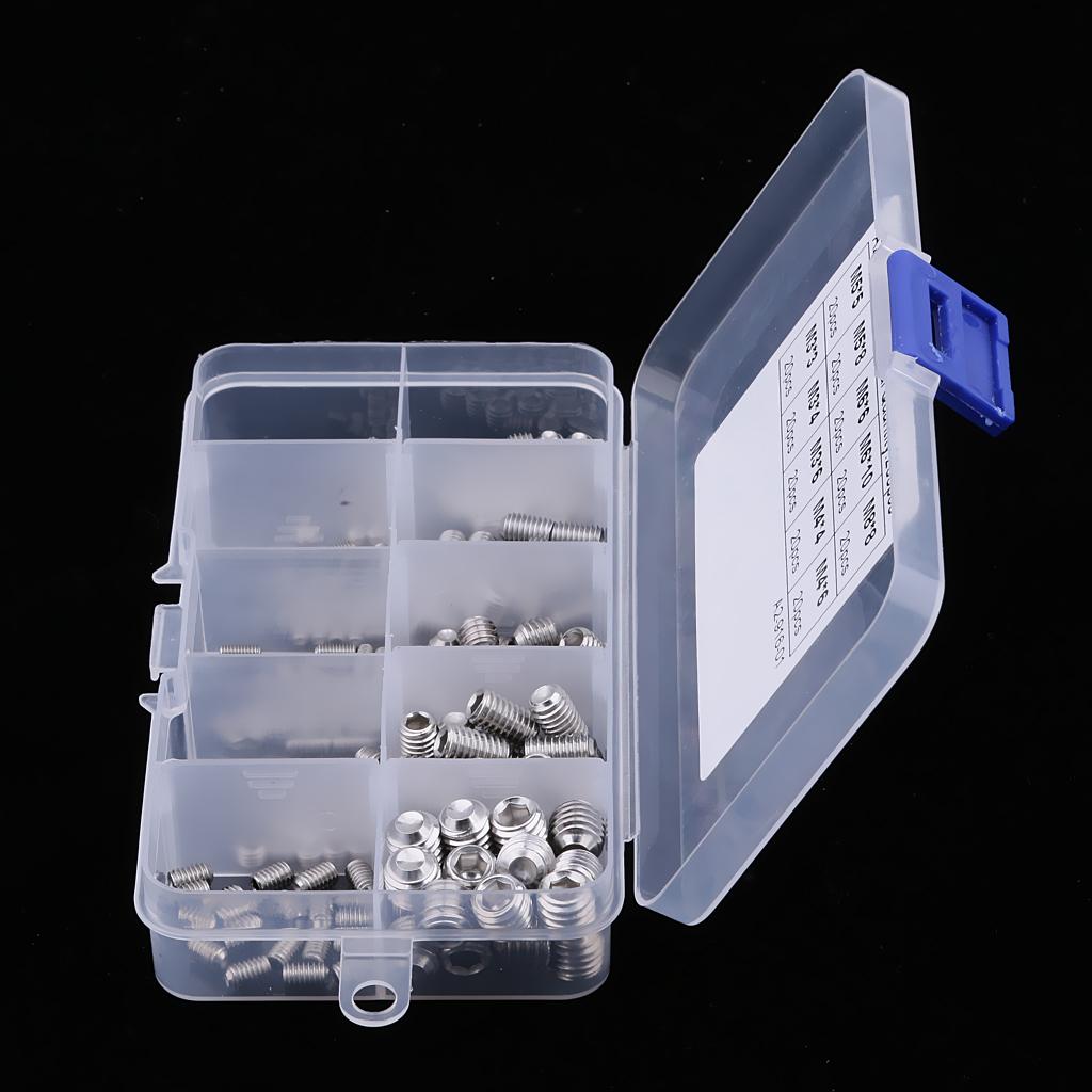 New 200pcs Stainless Steel Head Socket Hex Set Grub Screw Assortment Kit M3-M8
