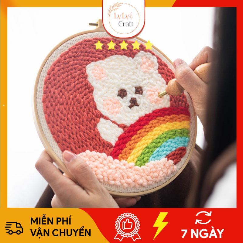 Bộ Thêu Len Xù Punch Needle, Bộ Tranh Thêu Len Nổi Diy Nhiều Mẫu Dùng Để Trang Trí