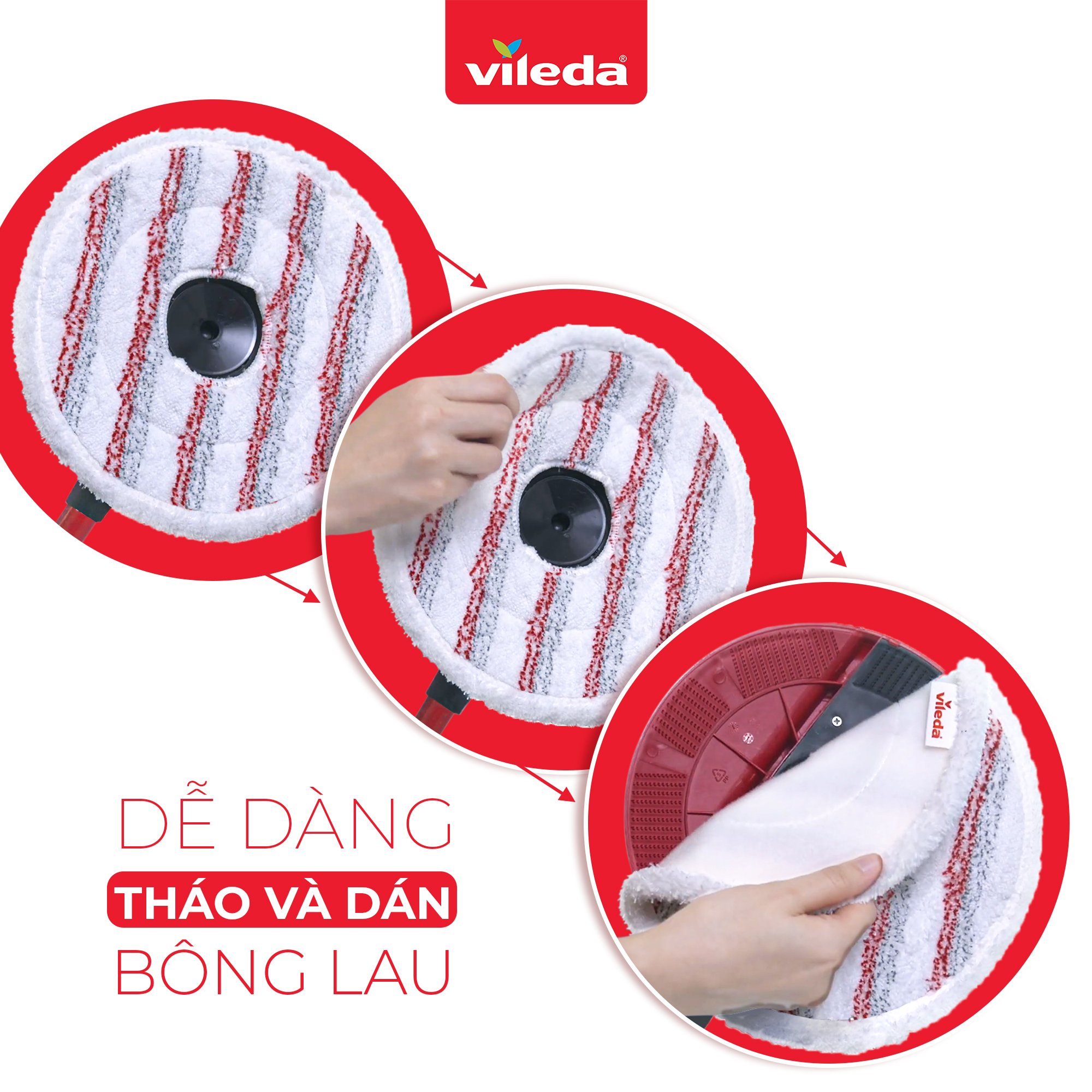 Bông lau thay thế cây lau nhà VILEDA Spin&Clean có thể tái sử dụng, công dụng diệt khuẩn 99%