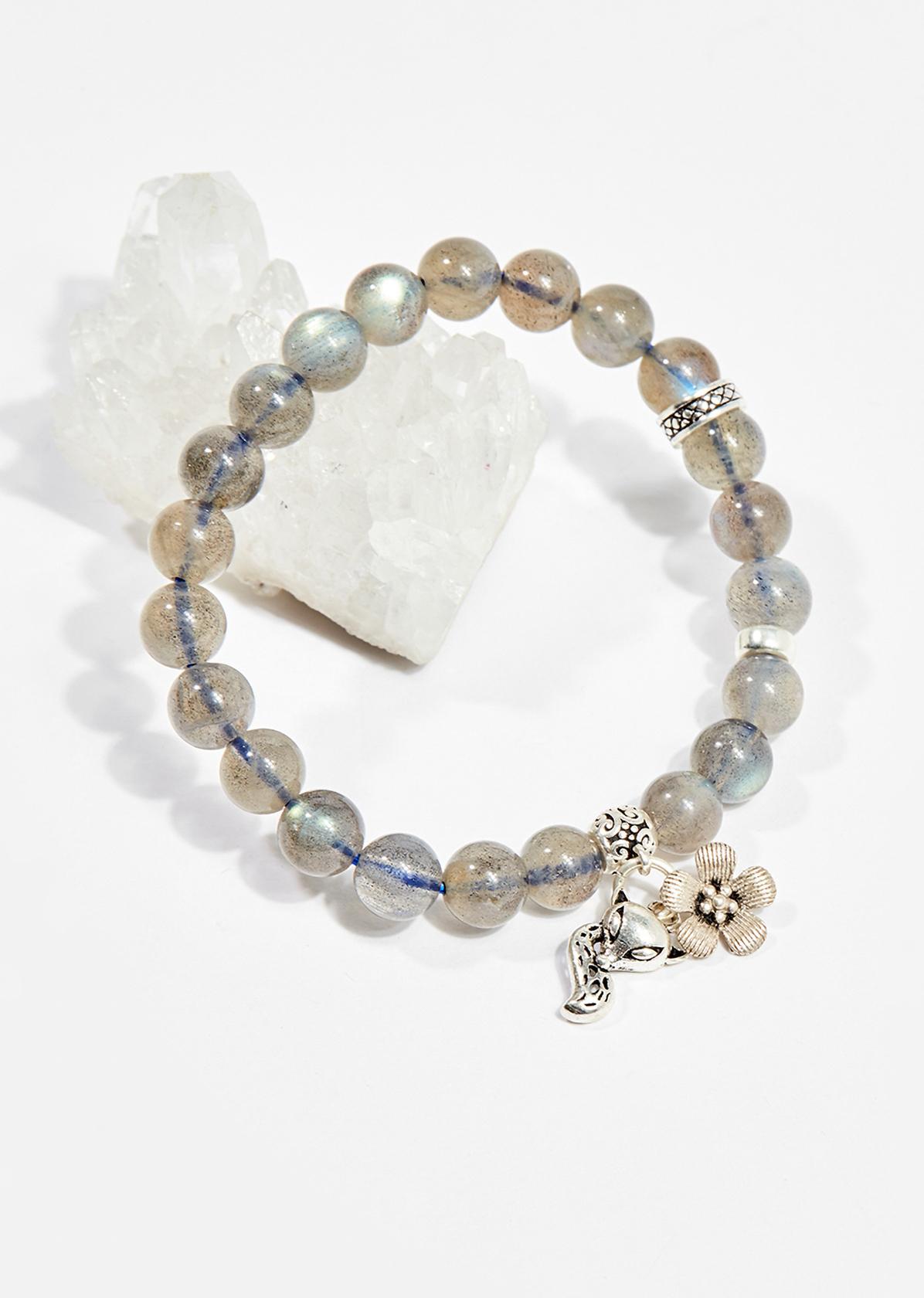 Vòng tay phong thủy nữ đá labradorite charm bạc 8mm mệnh thủy , kim - Ngọc Quý Gemstones