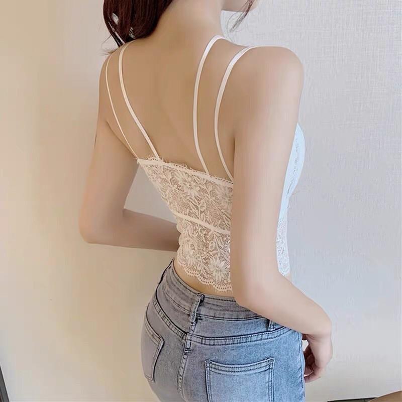 Áo bra ren dây kép phối cúc cực Tây