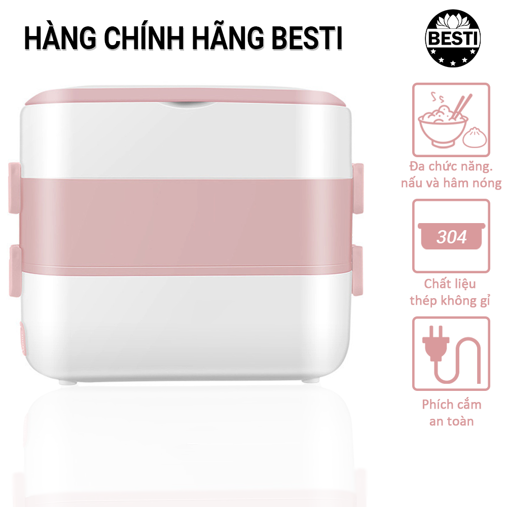 Hộp Cơm Cắm Điện Hâm Nóng Besti 2 Tầng 4 Khay Inox Cao Cấp Không Gỉ, Hộp Cơm Cắm Điện Văn Phòng Sang Trọng Đa Năng, Tiện Lợi Dễ Sử Dụng - Hàng Chính Hãng