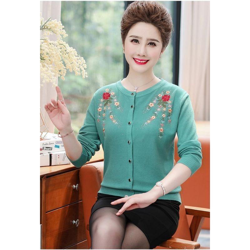 Áo Khoác len trung niên nữ, áo len nữ cardigan mỏng mùa thu