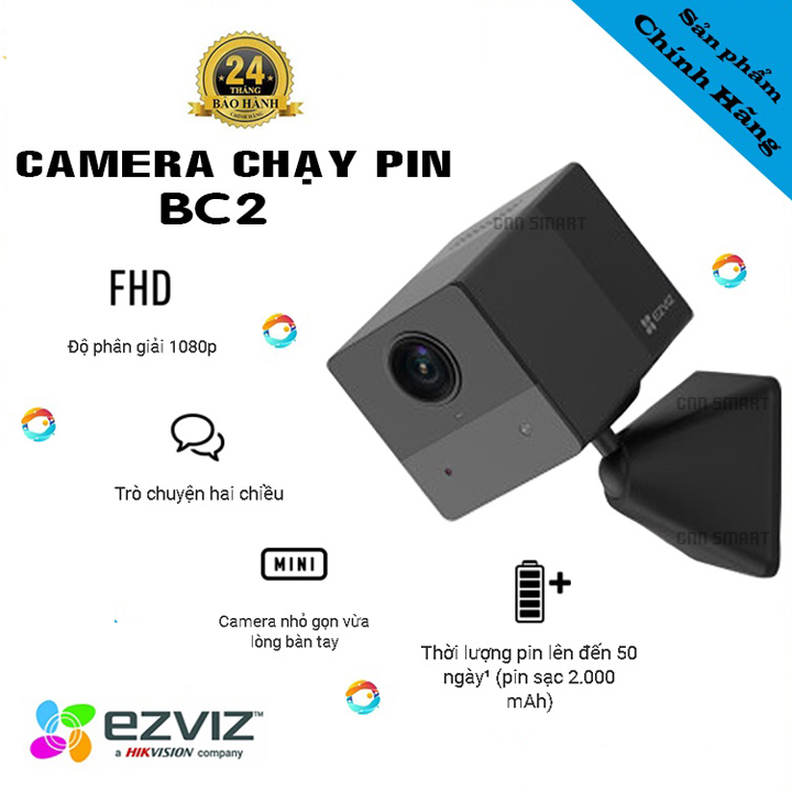 Camera Wifi 2MP trong nhà tích hợp pin sạc EZVIZ BC2 hàng chính hãng