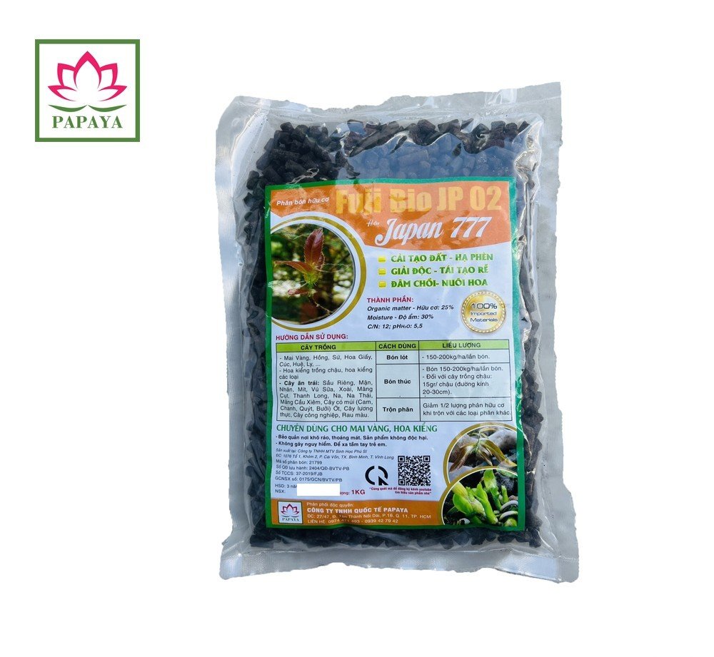 Phân bón hữu cơ Japan 777 1kg nén Cải tạo đất-Hạ phèn-Nuôi hoa