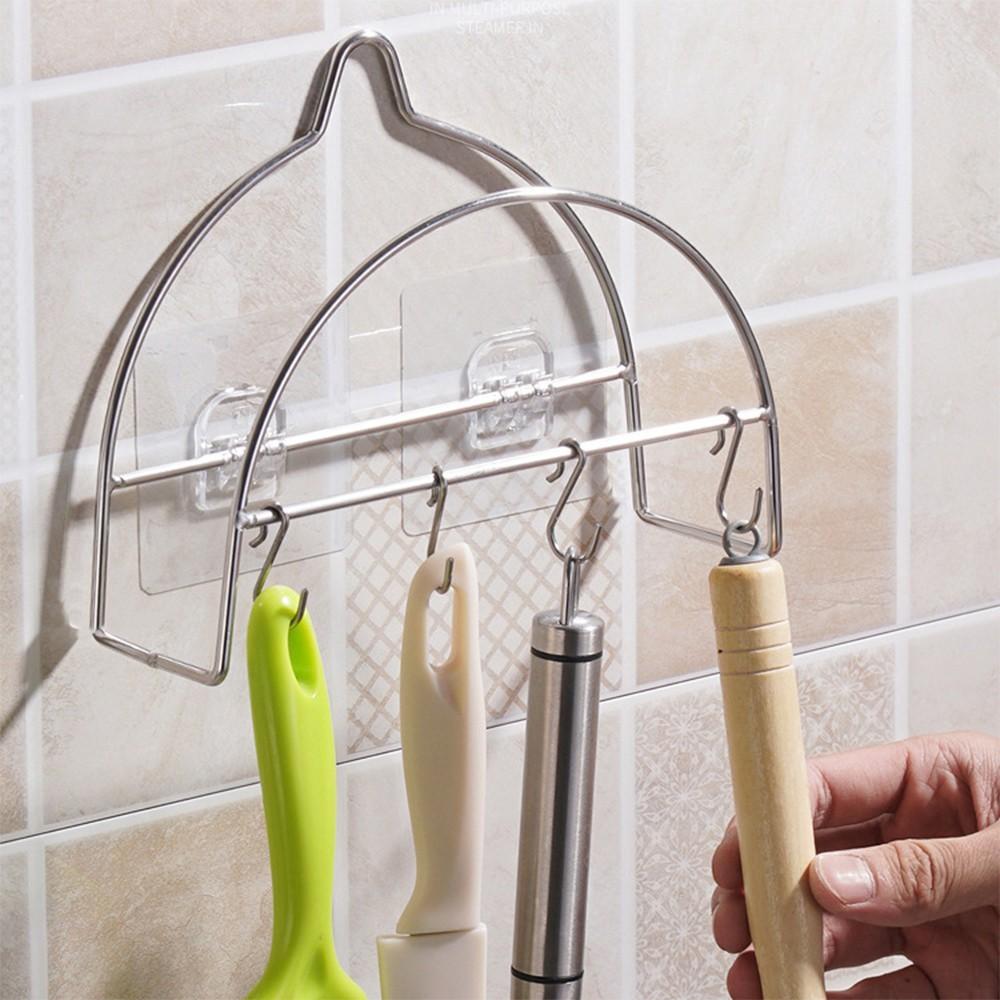 Giá Để Thớt INOX H7 Gắn Tường Sạch Sẽ - Kèm 4 Móc Treo Khăn, Treo Đồ Nhà Bếp Đa Năng