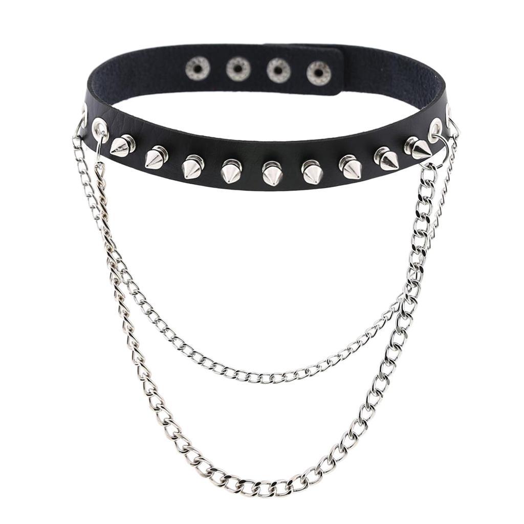 Womens Mens Punk Gothic Collar Choker PU Leather  Rivet Necklace Pink
