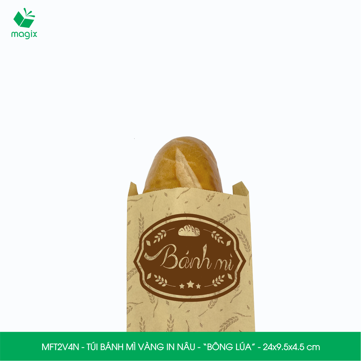 MFT2V4N - 24x9.5x4.5 cm - 100 túi giấy đựng bánh mì, túi đựng thức ăn mang đi, túi take away