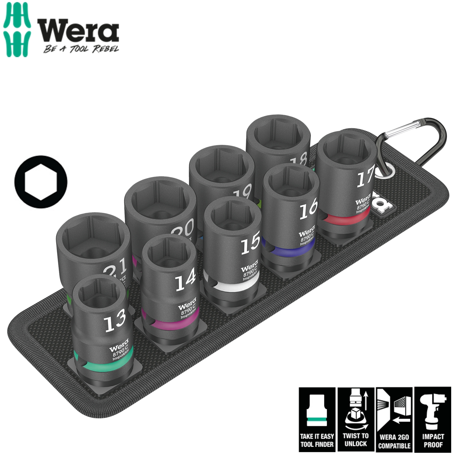 Bộ tuýp Wera Belt C Impaktor 1 Socket set, 1/2" drive Wera 05004580001 gồm 9 cái