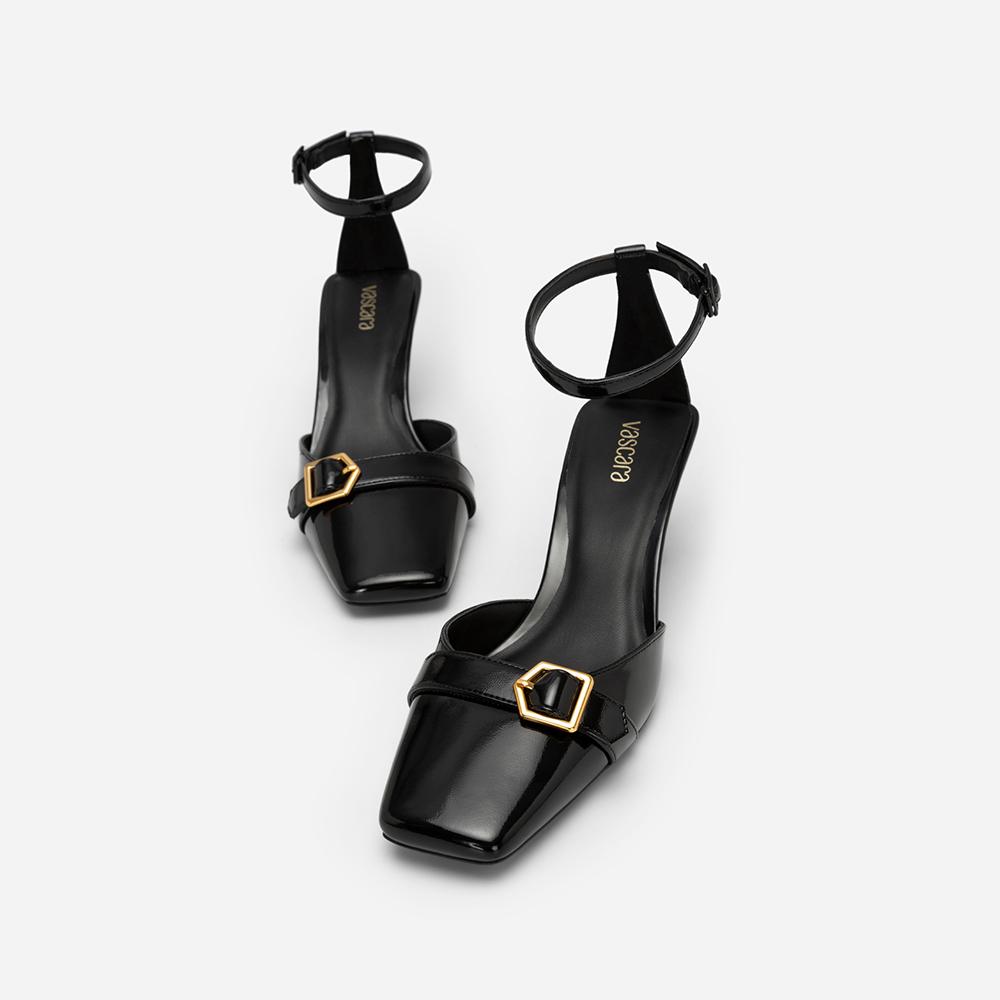 Vascara Giày Bít Mũi Vuông Ankle Strap Spool Heel Quai Phối Belt  - BMN 0544