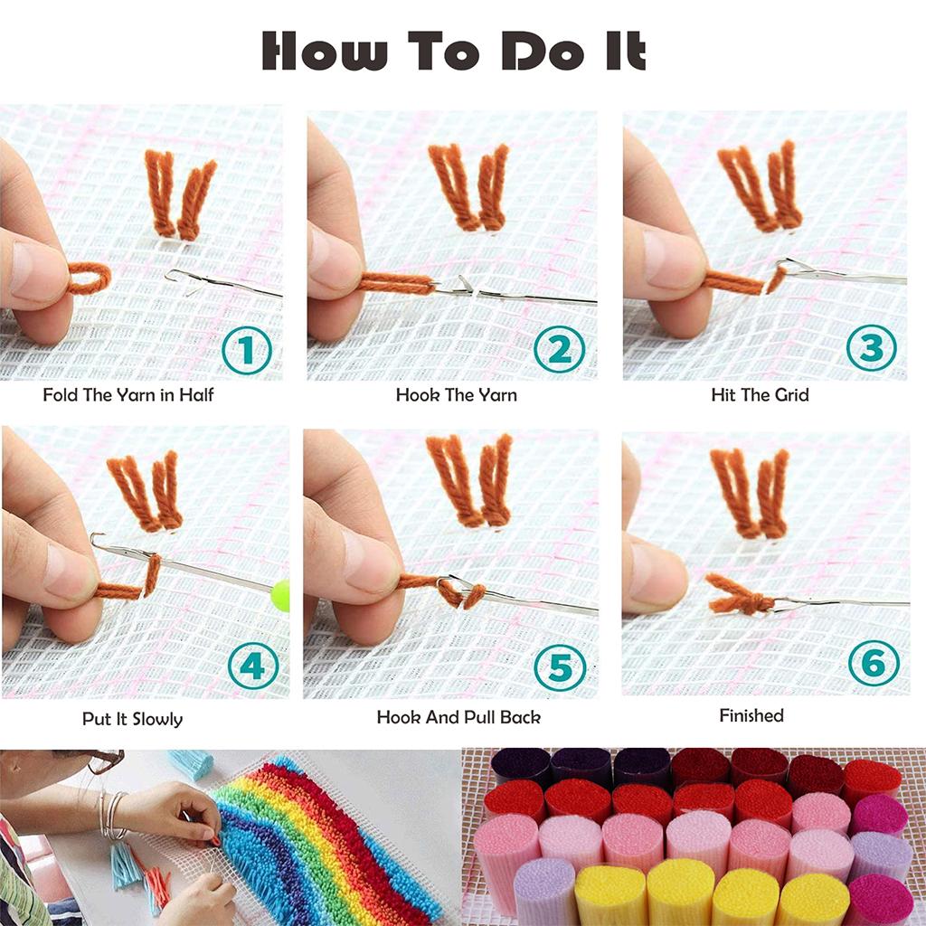 17x17 inch DIY Latch Hook Kits Throw Pillow Cover Cute Rug Animal Pattern Printed, Crochet Needlework Crafts for Kids and Adults