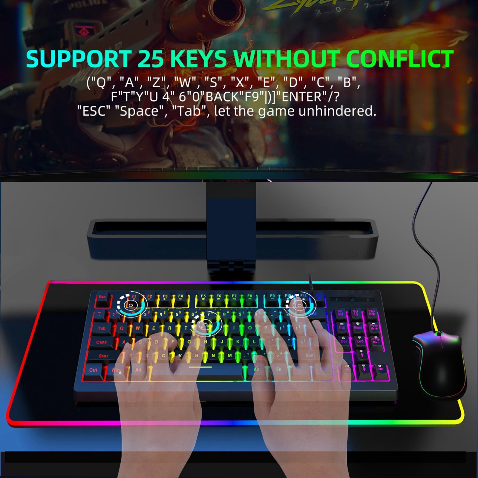87Keys Wired Mechanical Gaming Keyboard, Light Touch Feeling USB Charging Compact Built in Battery Office Keyboard for Learning PC Women Men