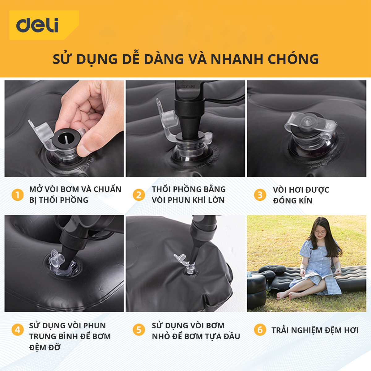 Đệm Bơm Hơi Ô Tô Deli Cao Cấp Chính Hãng Đem Lại Cảm Giác Thư Giãn - Có Thể Dùng Làm Giường Du Lịch Tiện Lợi - DL883135