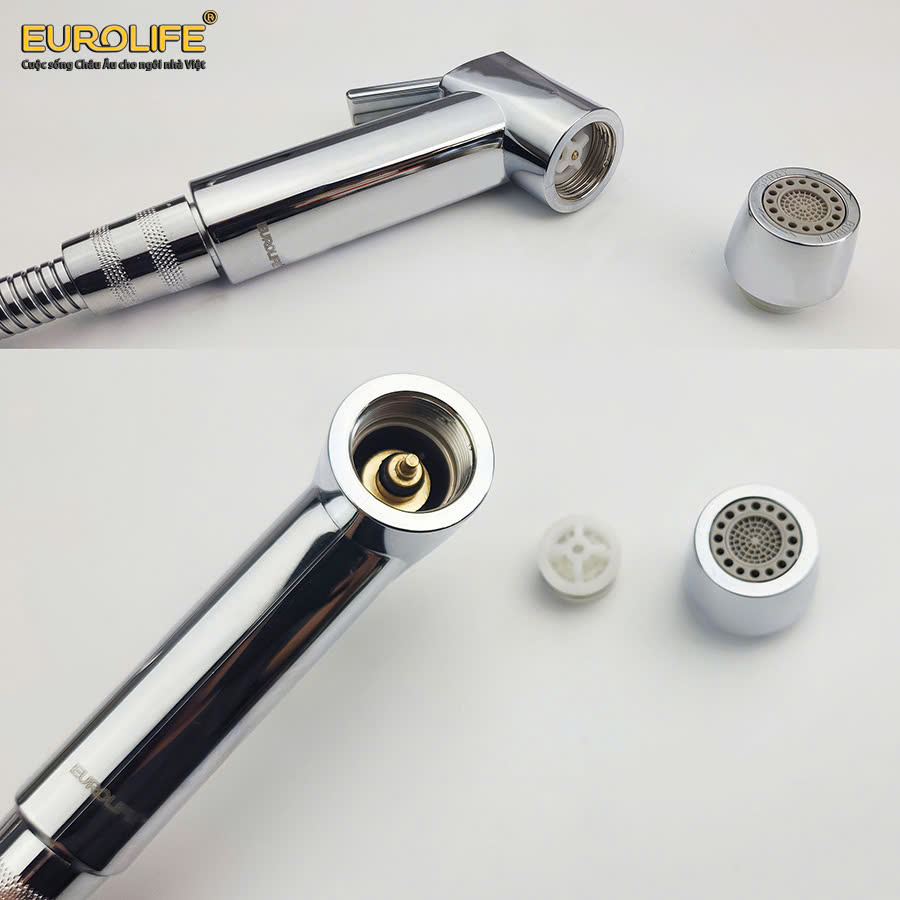 Bộ xịt vệ sinh 2 chế độ chảy, khóa thông minh Eurolife EL-X14 ( 2 màu lựa chọn : Đen mờ và mạ Crôm)
