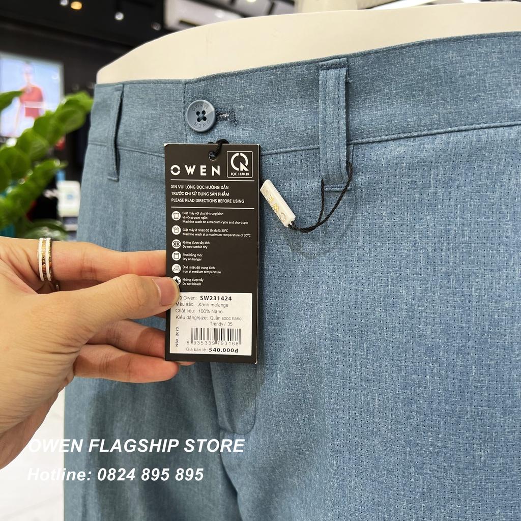 Quần short tây nam owen sợi Nano thoáng mát màu xanh nhạt SW231424