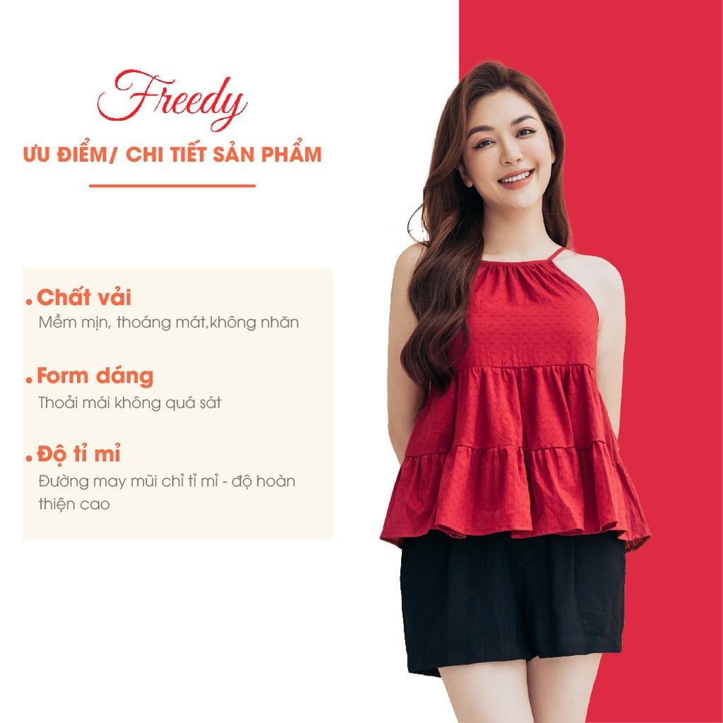Đồ bộ nữ 2 dây mặc nhà Freedy yếm đỏ tôn da ôm dáng WBH2233