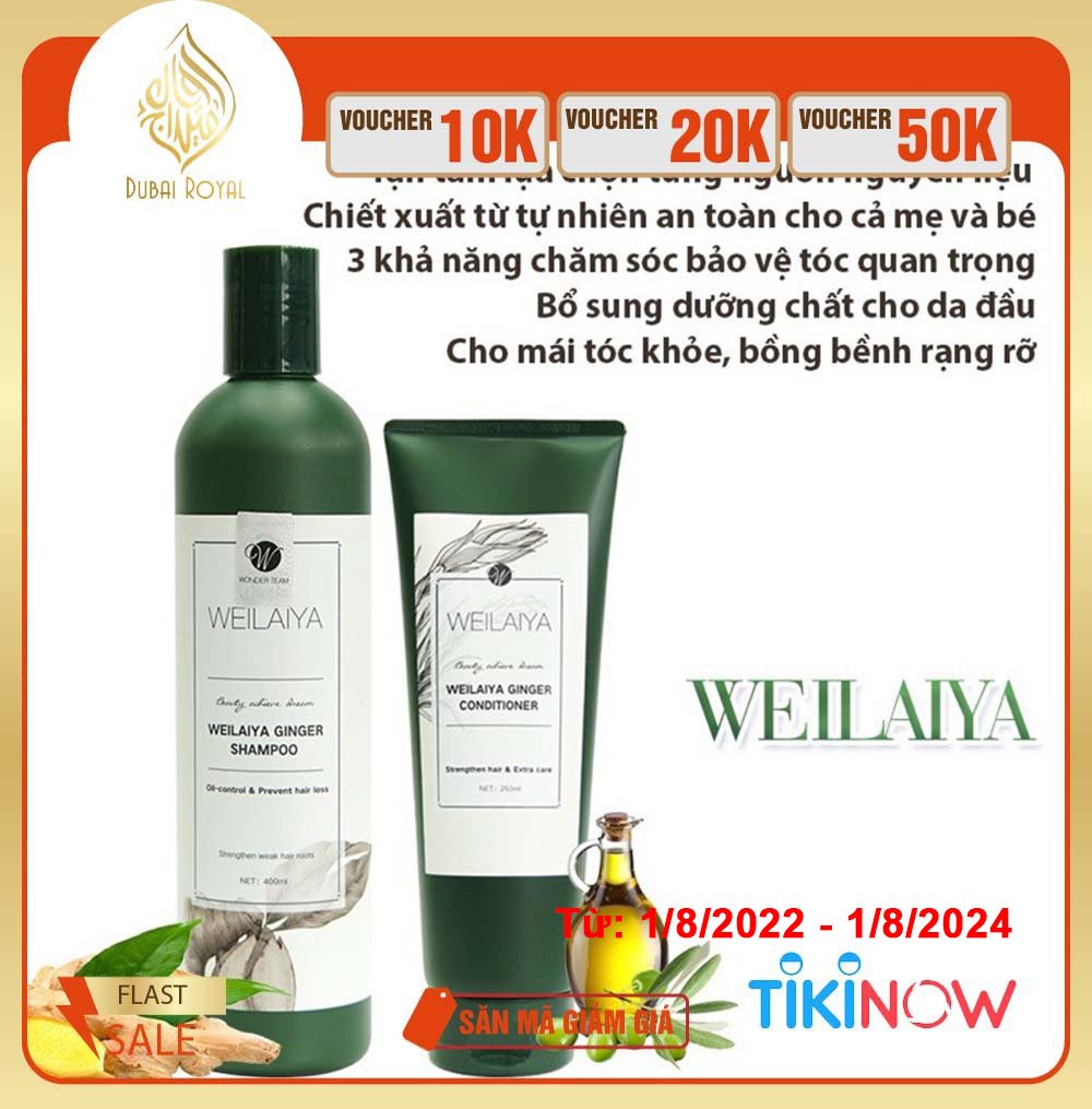 Bộ dầu gội dầu xả gừng Weilaiya Ginger Shampoo &amp;amp; Conditioner kích thích mọc tóc tem trắng