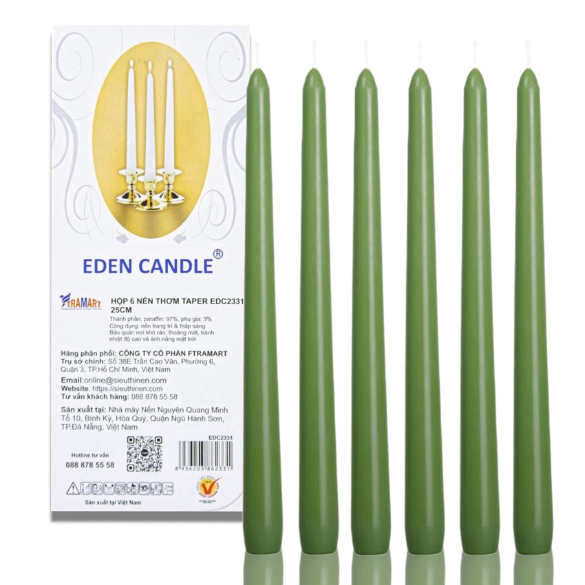 Hộp 6 Nến Thơm Taper Eden Candle FTRAMART EDC2331 - Xanh Lá