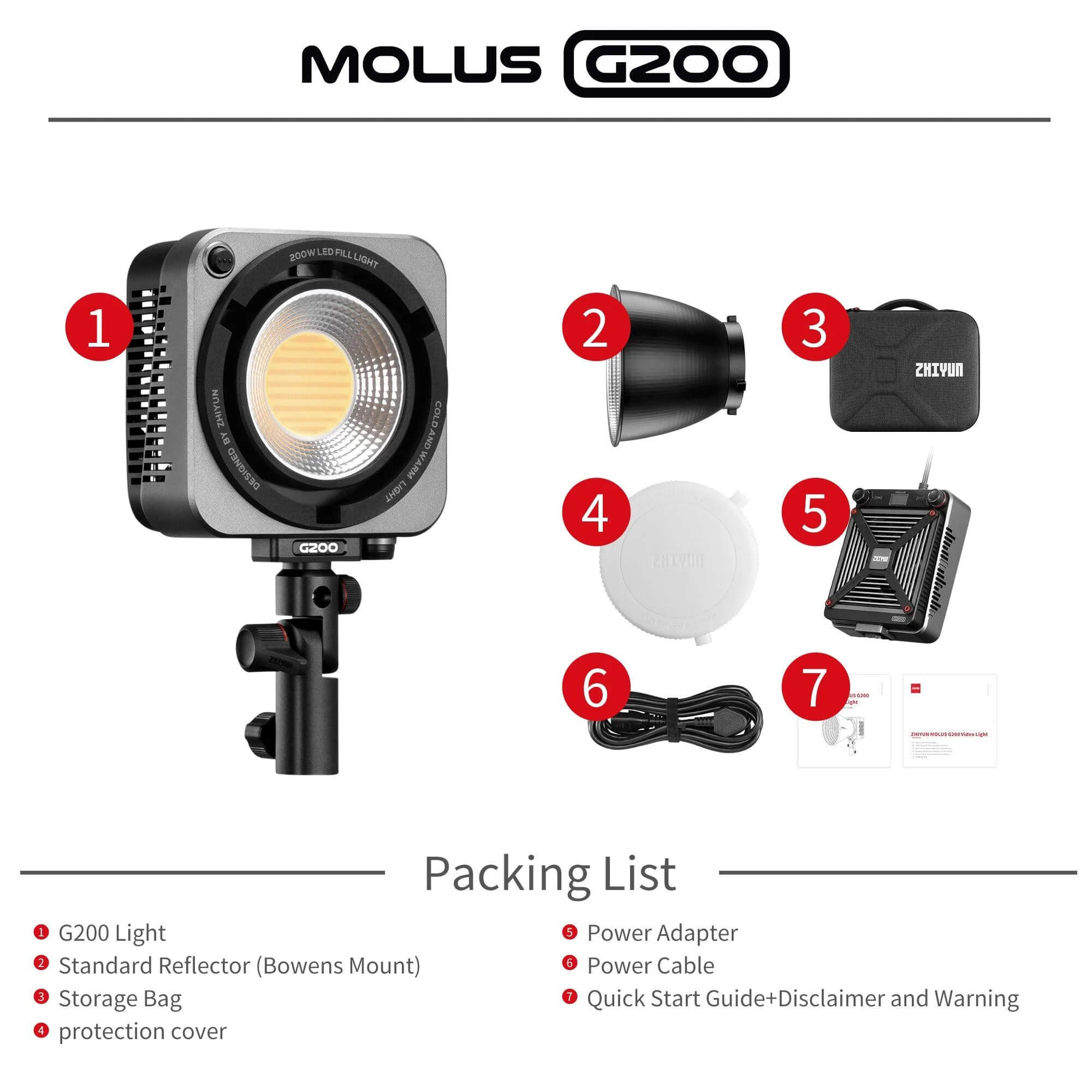 Đèn Zhiyun MOLUS G200 Bi-Color Mini COB Monolight – Hàng chính hãng – [Tặng kèm nón Drone]