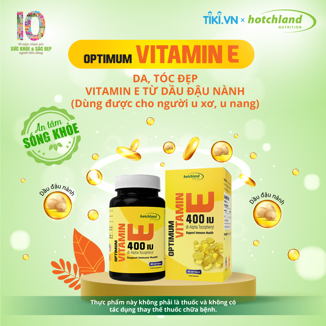 Viên uống bổ sung vitamin E giúp da, tóc đẹp Optimum Vitamin E chính hãng [Hộp 60 Viên]-HL3692