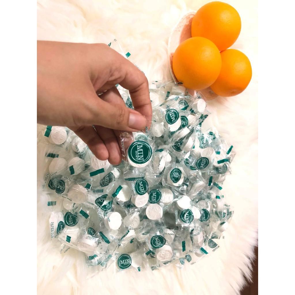 100 VIÊN KHĂN GIẤY NÉN CAO CẤP DẠNG VIÊN KẸO RỜI MIN SOFT