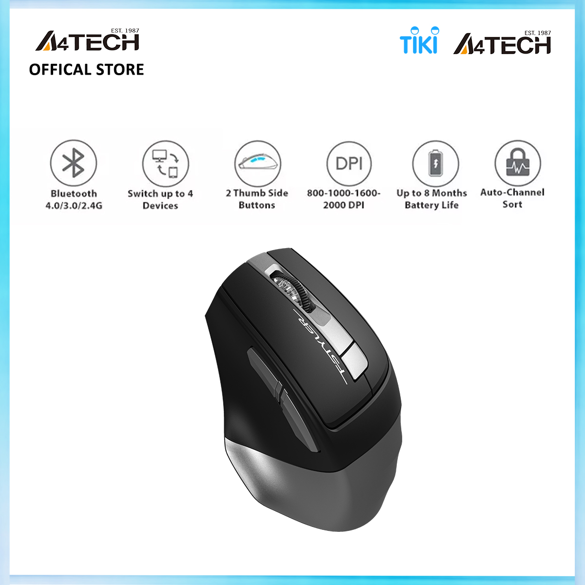 [Tặng túi phụ kiện đựng cáp sạc] Chuột vi tính FB35 Wireless Bluetooth A4tech - Hàng chính hãng