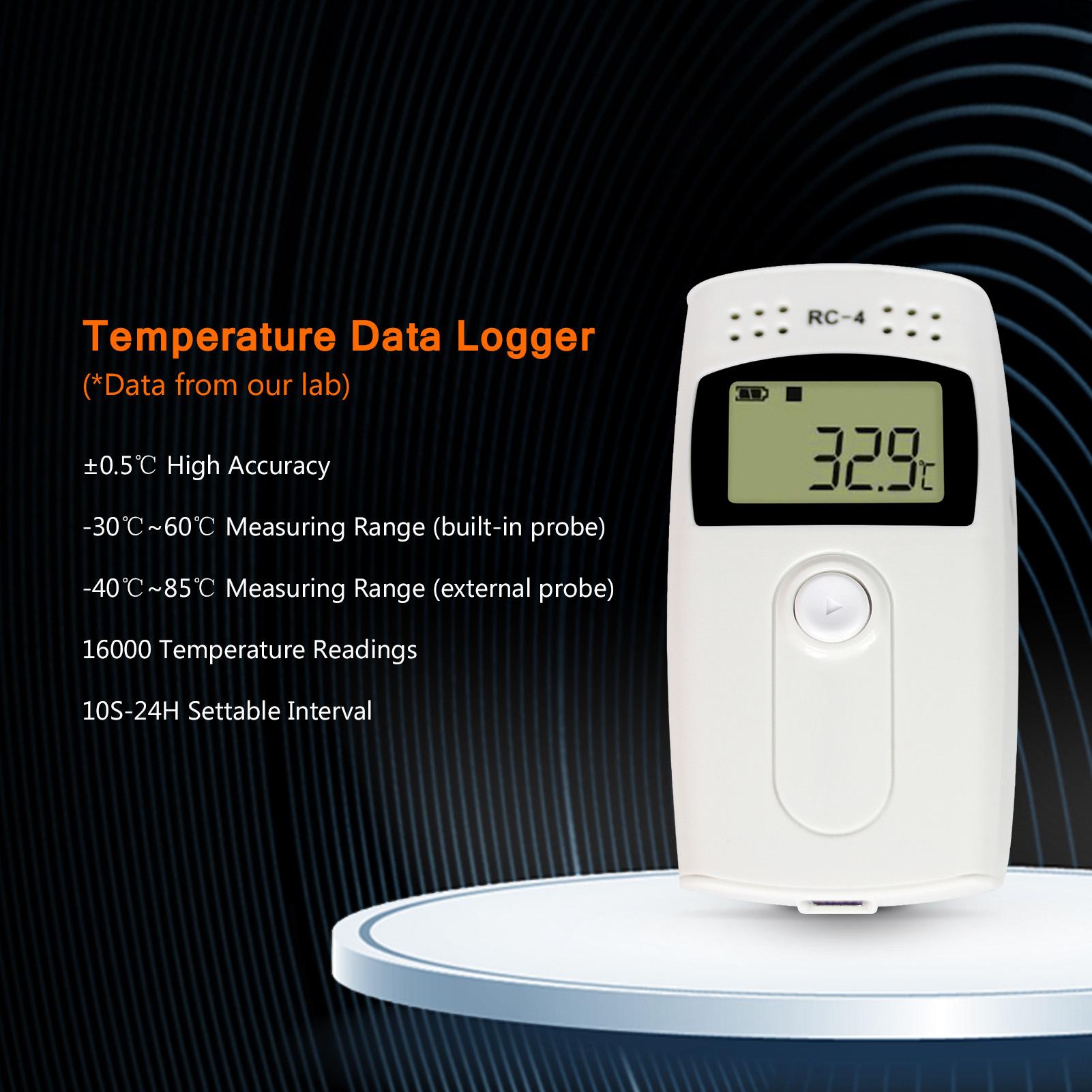 Temperature Data Logger High Accuracy Data Recorder 16000 Points LCD Display Industrial Data Loggers for Cold Chain