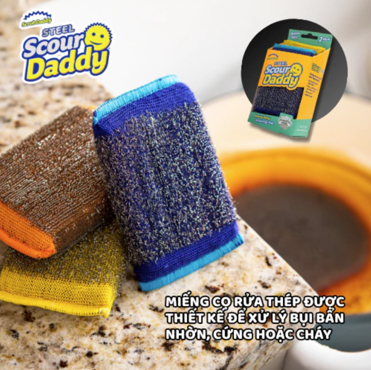 Miếng cọ thép Scour Daddy Steel - Lưới ArmorTec STEEL rửa sạch loại bỏ các mảng bám cứng đầu