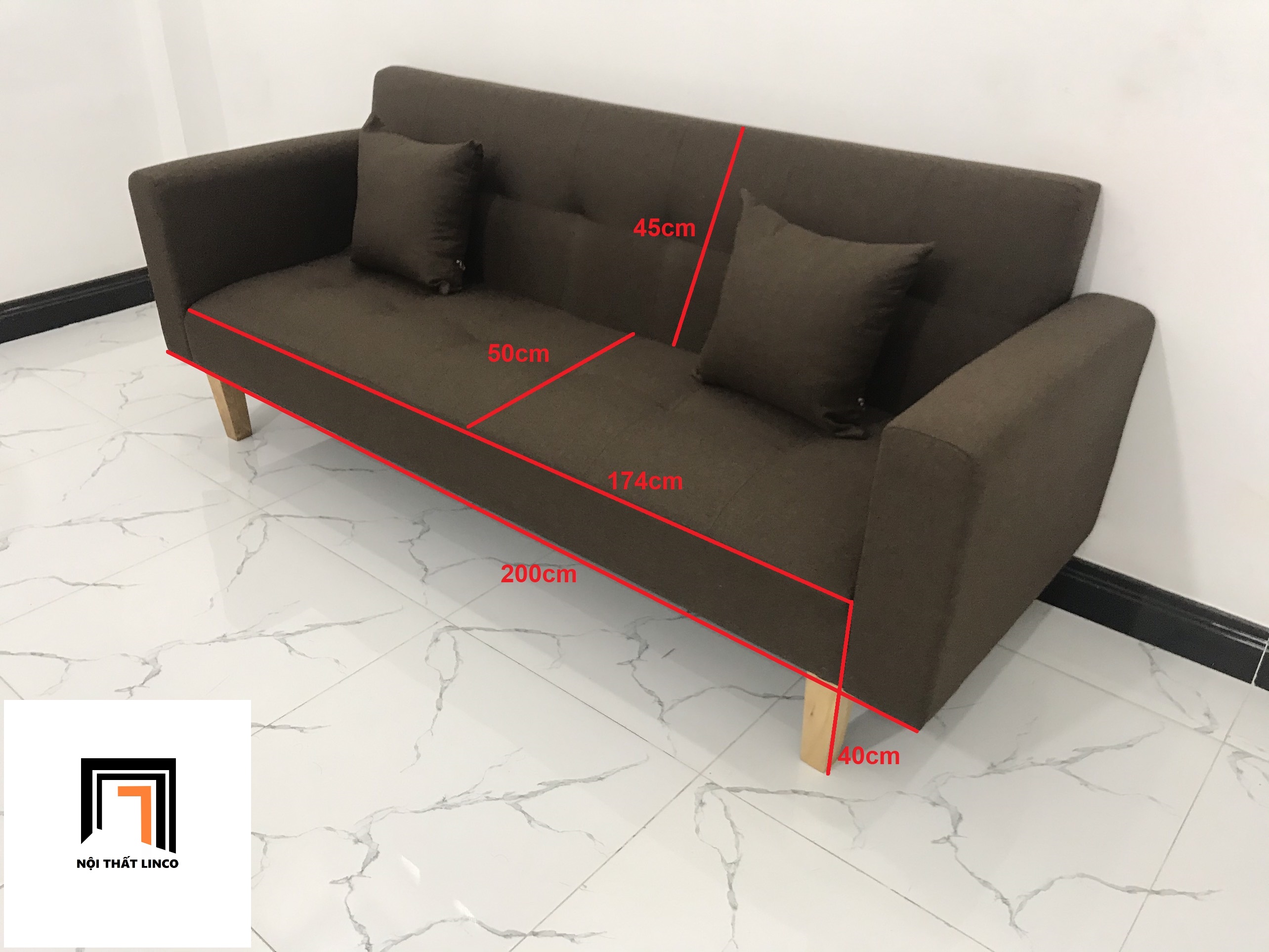 Ghế sofa băng giường nằm TV màu nâu đậm nhiều kích cỡ