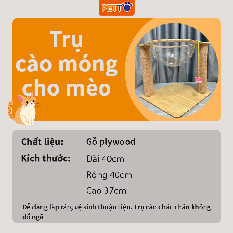 Trụ cào móng cho mèo KÈM LỒNG KÍNH và đồ chơi xịn xò giúp mèo cào móng và giảm Stress hiệu quả CT048