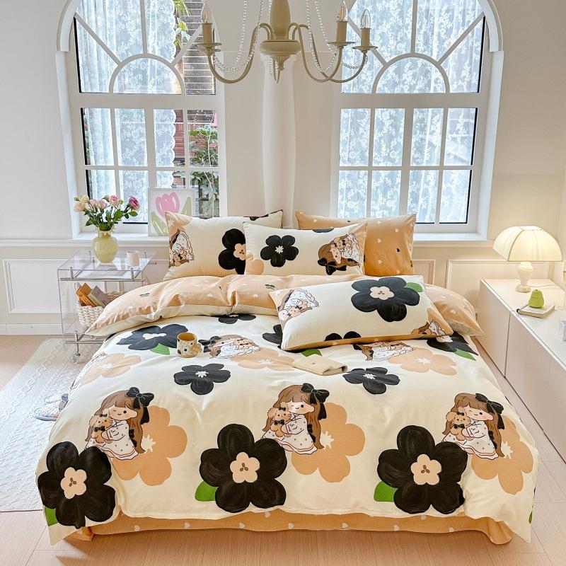 Phong cách mới nhất ins phong cách 100 cotton nguyên chất giường bốn mảnh bộ lưới hoa nhỏ màu đỏ nhỏ tươi phong cách mục vụ chăn ga trải giường ga trải giường được trang bị