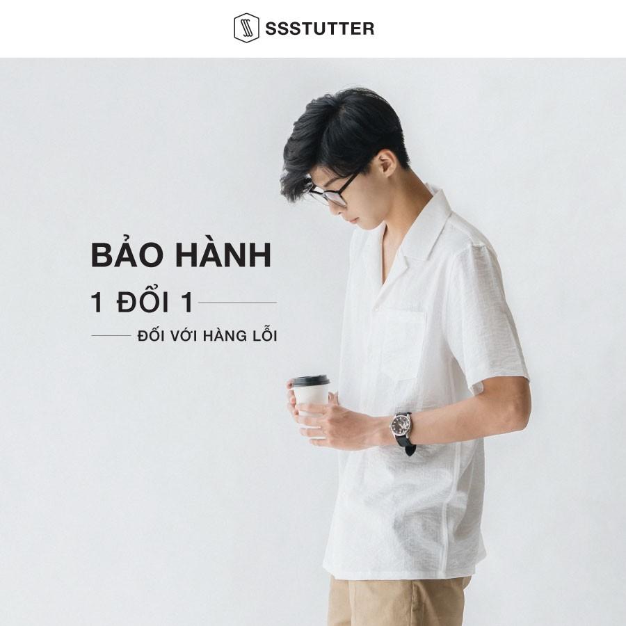 Áo sơ mi nam ngắn tay có túi ngực thêu chữ SSSTUTTER vải linen thoáng mát siêu nhẹ Otc shirt