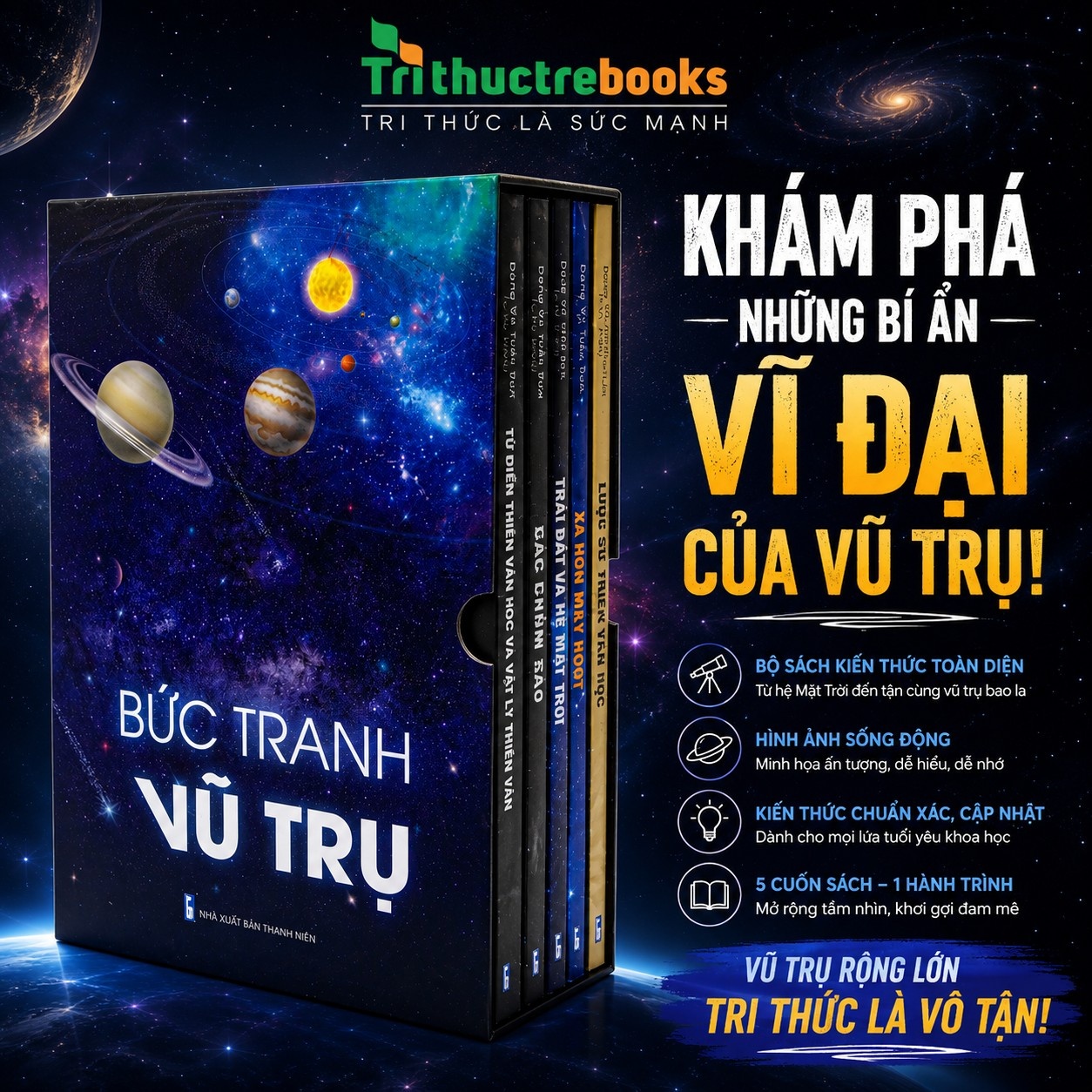 Sách Boxset Bức Tranh Vũ Trụ 5 quyển - Bộ Sách Thiên Văn Học Toàn Diện Cho Người Yêu Khoa Học