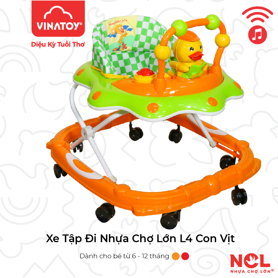 Xe Tập Đi Nhựa Chợ Lớn L4 Con Vịt (Có nhạc) - Dành Cho Bé Từ 6 - 12 Tháng - M1628B-XTĐ - Giao màu ngẫu nhiên